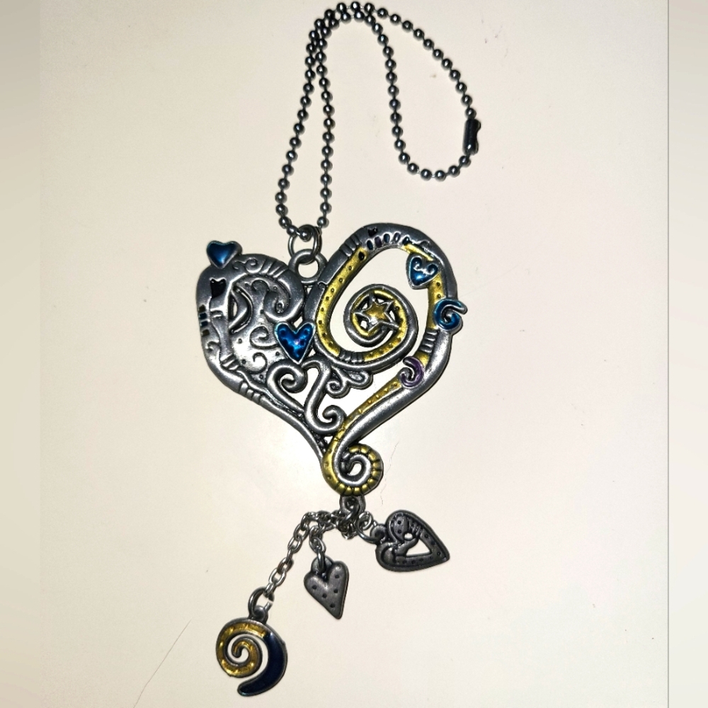 (2")💔Vtg Pewter Heart Keychain/Purse Charm💔